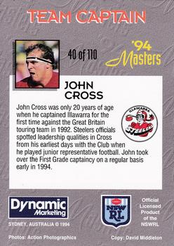 1994 Dynamic NSW Rugby League '94 Masters #40 John Cross Back